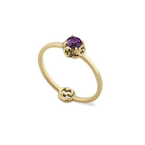 Gucci Interlocking G 18ct Yellow Gold Amethyst Ring YBC662428003