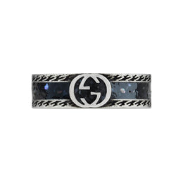 Gucci Interlocking Sterling Silver Black Enamel Band Ring