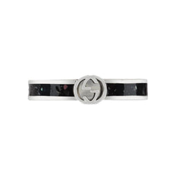 Gucci Interlocking Sterling Silver Black Enamel Band Ring D