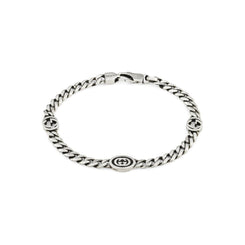 Gucci Interlocking G Sterling Silver Black Enamel Chain Bracelet YBA678660001