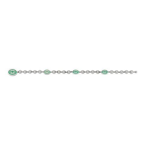 Gucci Interlocking G Sterling Silver Green Enamel Bracelet D