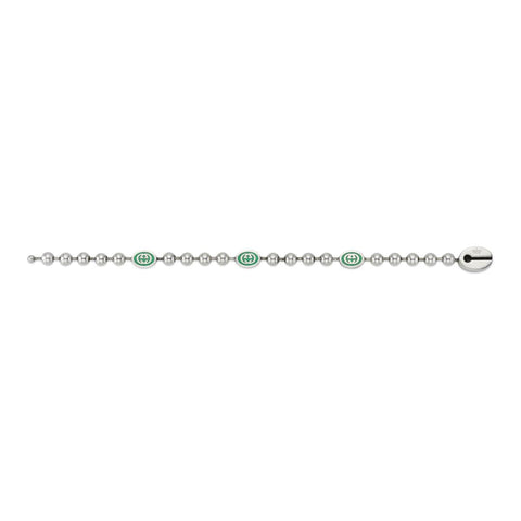 Gucci Interlocking G Sterling Silver Green Enamel Bracelet D