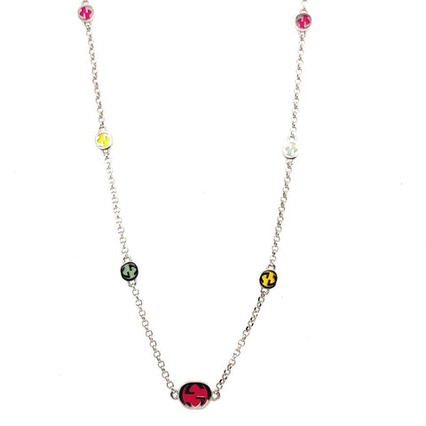 Gucci Interlocking G Sterling Silver Multicoloured Enamel Necklace YBB72895300100U