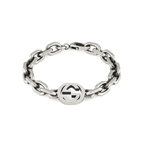 Gucci Interlocking G Sterling Silver Wide Chain Bracelet YBA627068001