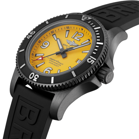 Breitling Watch Superocean Automatic 46 Black Steel Yellow Diver Pro III Tang Type
