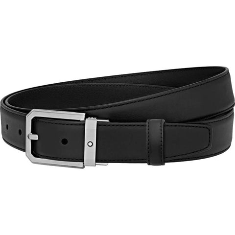 Montblanc Belt Trapeze Brushed Stainless Steel Pin Buckle Black 124208