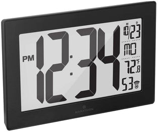 Marathon Clock Atomic Self Setting Self Adjusting Wall With Stand & 8 timezones Black CL030068-BK-BS-EU1