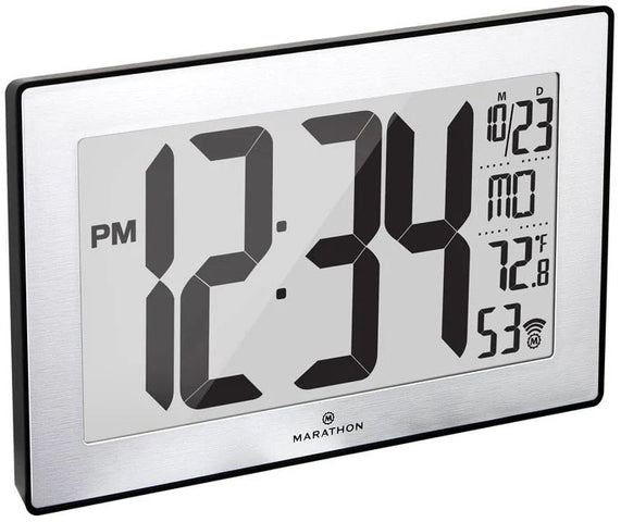 Marathon Clock Atomic Self Setting Self Adjusting Wall With Stand & 8 timezones Black CL030068-BK-SS-EU1