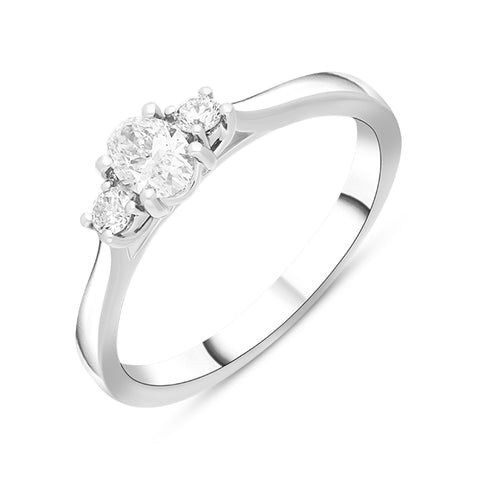 Platinum 0.58ct Diamond Oval and Round Brilliant Cut Three Stone Ring, FEU-2643