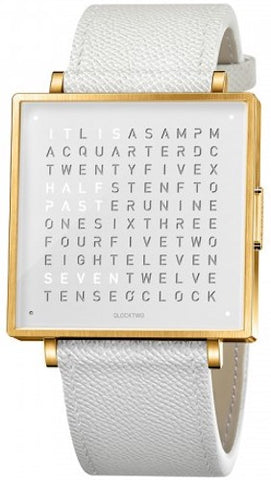 QLOCKTWO Watch W39 Gold White Leather QW39EN7YGLGWH