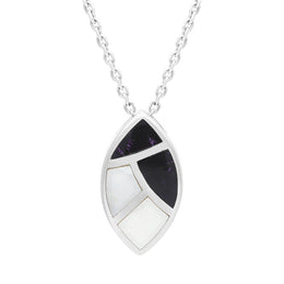 Sterling Silver Blue John White Mother of Pearl Marquise Necklace, P1180.