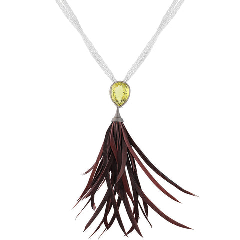 Sterling Silver Citrine Feather Plume Pear Top Necklace D N750OX.