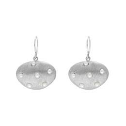 Sterling Silver Freshwater Pearl Brushed Drop Earrings D E1201.