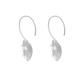 Sterling Silver Freshwater Pearl Brushed Heart Drop Earrings D