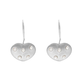 Sterling Silver Freshwater Pearl Brushed Heart Drop Earrings D E1208.