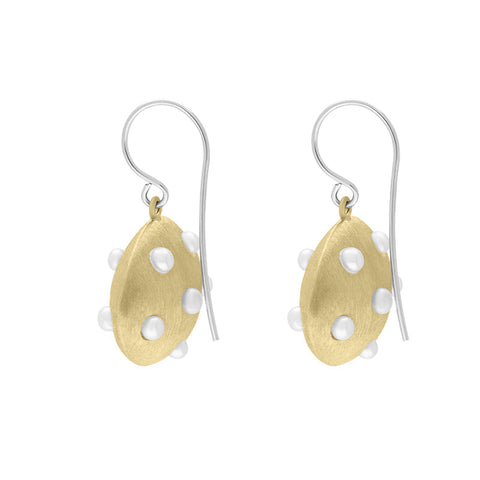 Sterling Silver Gold Plated Freshwater Pearl Oval Drop Earrings D