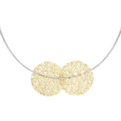 Sterling Silver Gold Plated Open Wire Double Disc Necklace D N760.