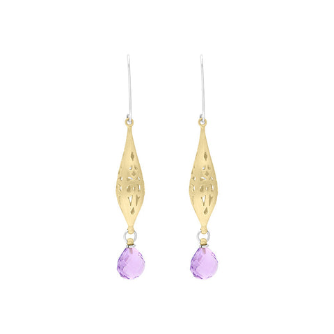 Sterling Silver Gold Plated Amethyst Drop Earrings D E1388.