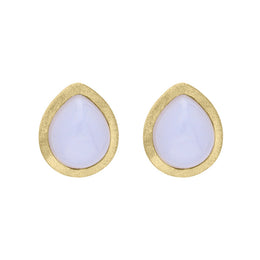 Sterling Silver Gold Plated Chalcedony Pear Shape Stud Earrings D E1291.