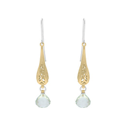 Sterling Silver Gold Plated Mint Quartz Drop Earrings D E1389.