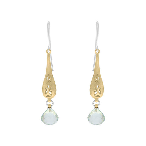 Sterling Silver Gold Plated Mint Quartz Drop Earrings D E1389.