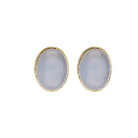 Sterling Silver Gold Plated Moonstone Oval Stud Earrings D E1289.