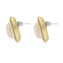 Sterling Silver Gold Plated Moonstone Oval Stud Earrings D