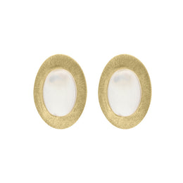 Sterling Silver Gold Plated Moonstone Oval Stud Earrings D E1290.