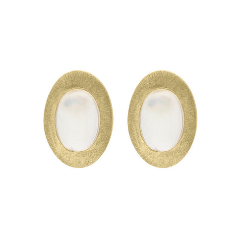 Sterling Silver Gold Plated Moonstone Oval Stud Earrings D E1290.