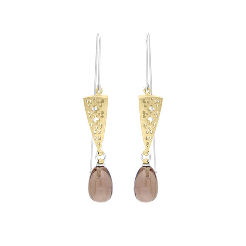 Sterling Silver Gold Plated Smokey Quartz Drop Earrings D E1387.