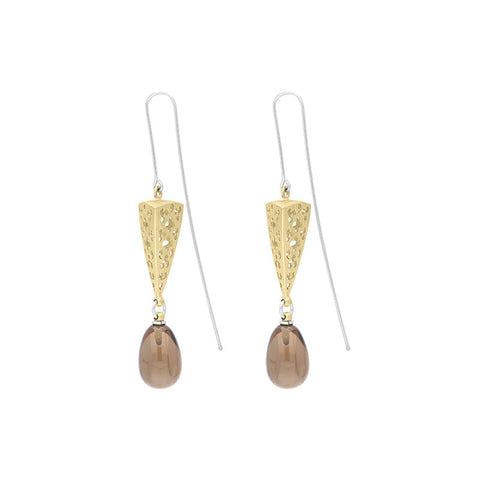 Sterling Silver Gold Plated Smokey Quartz Drop Earrings D