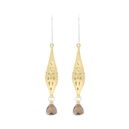 Sterling Silver Gold Plated Smokey Quartz Drop Earrings D E1388.