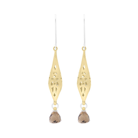 Sterling Silver Gold Plated Smokey Quartz Drop Earrings D E1388.