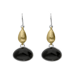 Sterling Silver Gold Plated Whitby Jet Drop Earrings D E1172.