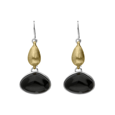 Sterling Silver Gold Plated Whitby Jet Drop Earrings D E1172.