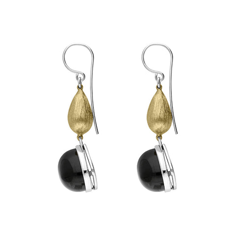 Sterling Silver Gold Plated Whitby Jet Drop Earrings D