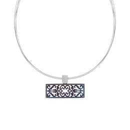 Sterling Silver Black Rhodium Filigree Oblong Necklace D N761OX.