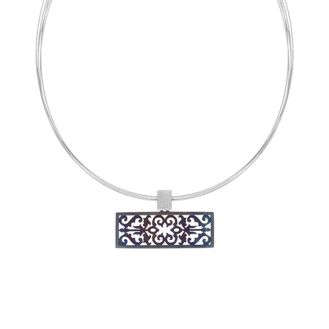 Sterling Silver Black Rhodium Filigree Oblong Necklace D N761OX.