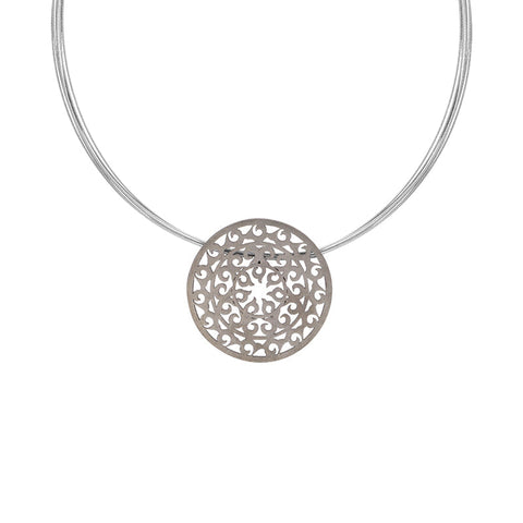 Sterling Silver Black Rhodium Filigree Round Necklace D N762OX.