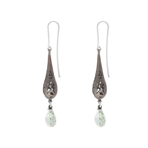 Sterling Silver Black Rhodium Mint Quartz Drop Earrings D