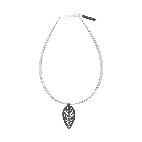 Sterling Silver Black Rhodium Cut Out Leaf Necklace D