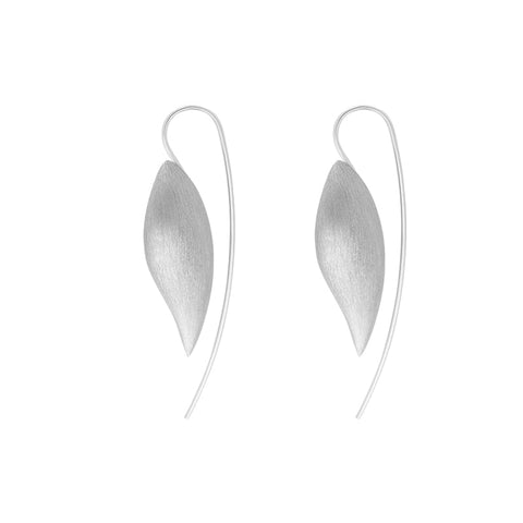 Sterling Silver Brushed Leaf Drop Earrings D