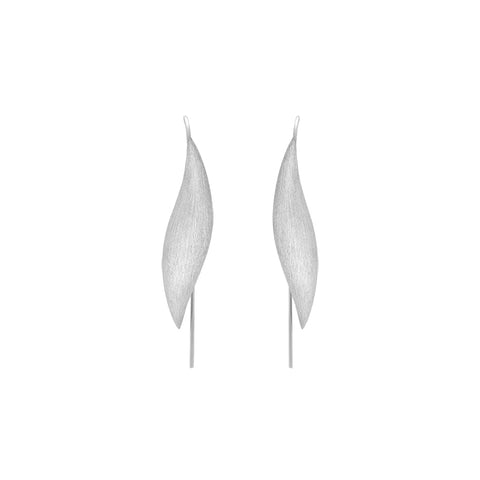 Sterling Silver Brushed Monika Long Leaf Drop Earrings D E1203.