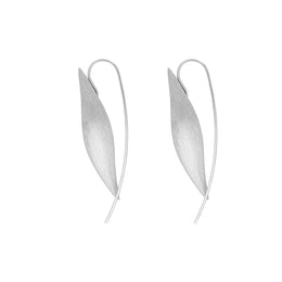 Sterling Silver Brushed Monika Long Leaf Drop Earrings D