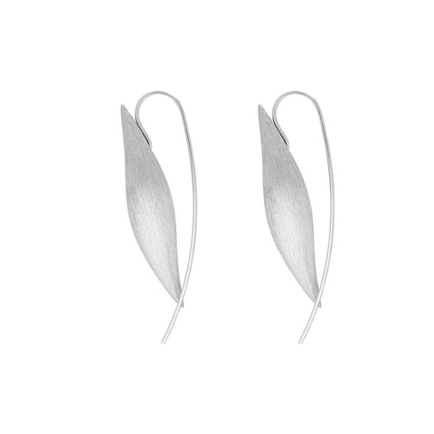 Sterling Silver Brushed Monika Long Leaf Drop Earrings D