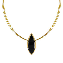 Sterling Silver Brushed Whitby Jet Marquise Necklace D N565.