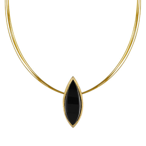 Sterling Silver Brushed Whitby Jet Marquise Necklace D N565.