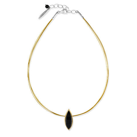 Sterling Silver Gold Plated Whitby Jet Marquise Necklace D