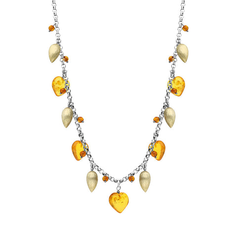 Sterling Silver Gold Plated Amber Heart Necklace D NUNQ0000048.