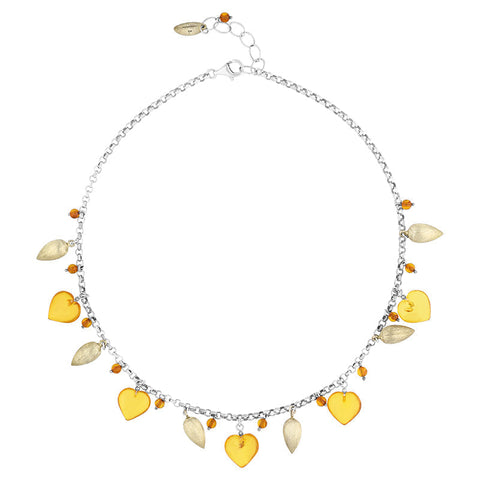 Sterling Silver Gold Plated Amber Heart Necklace D